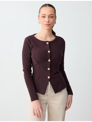 Jimmy Key Acı Kahve Dar Kesim Kayık Yaka Örme Ceket