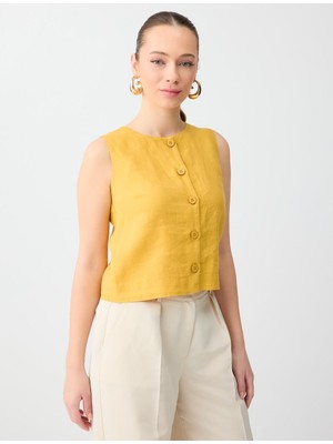 Jimmy Key Hardal %100 Keten Dar Kesim Dokuma Yelek