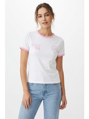 Rays Pembe Yazı Baskılı Yaka Detay Tişört 8109