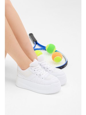 Tonny Black Kadın Beyaz Yüksek Taban Rahat Bağcıklı Sneaker