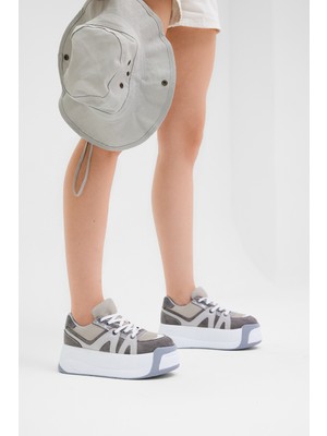 Tonny Black Kadın Gri Yüksek Taban Rahat Bağcıklı Sneaker