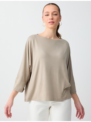 Jimmy Key Vizon Kayık Yaka Truvakar Kol Rahat Kesim Örme Tişört