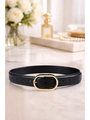 Williampolo  Asya Hakiki Deri Gold Toka Siyah Kadın Kemer