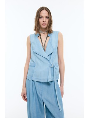 ROMAN Kruvaze Yaka Denim Yelek Mavi YY017018_036