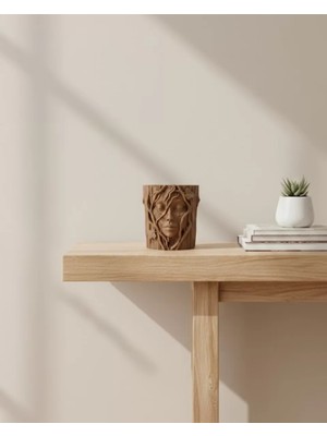 MidasTech 3D Doğal Ahşap Görünümlü Yüz Detaylı Dekoratif Vazo Sanat Tasarım Midiastech