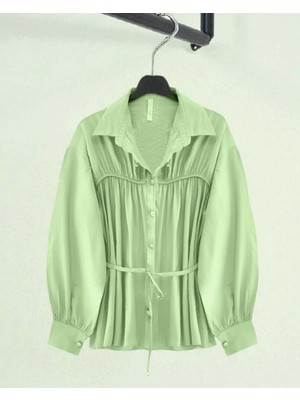 Modamorfo Robadan Büzgülü Beli Bağcıklı Gömlek -Çağla Y.