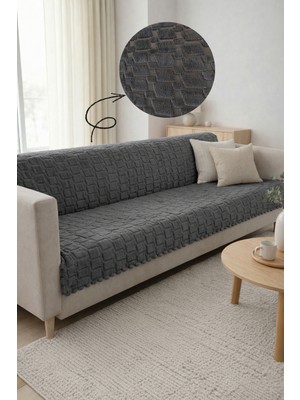 Sevim Kaymaz Tabanlı Kabartmalı Geometrik Desenli Koltuk Örtüsü - 180X215 cm - Antrasit