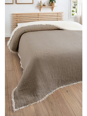 Sevim Tek Kişilik Müslin Yatak Örtüsü - 5 Katlı, Dolgulu, %100 Pamuk Müslin Yorgan - 160X220 Cm-Kahverengi