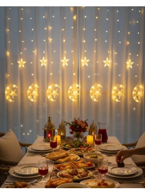 İlkyaz Fashion Sıcak Beyaz Ay Yıldız Işık Zinciri Parti Düğün Ramazan Dekoru ILKYZHB-RS3455
