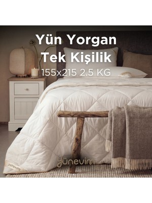 Yünevim Kuzu Yünü Tek Kişilik Yorgan 155X215 cm 2,5 kg Merinos Kuzu Yünü