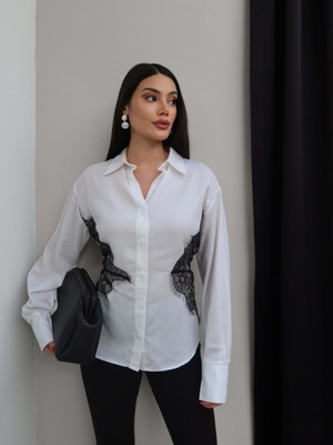 Esra Helvacı Dantel Detay Sırt Bağlamalı Gömlek