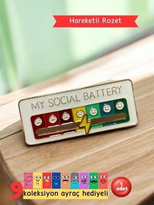 Pembe Pasaj My Social Battery Hareketli Rozet Pin Broş - Ayarlanabilir Broş