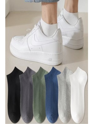 Ozzy Socks 6 Çift Şık Pamuklu Çizgili Patik Çorap Renkli Set