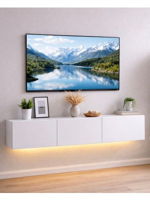 Milan Ledli Işıklı Tv Ünitesi 180CM Beyaz