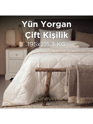 Yünevim Kuzu Yünü Çift Kişilik Yorgan 195X215 cm 3 kg Merinos Kuzu Yünü