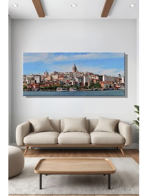 Şehber Panoramik Yatay Kanvas Duvar Tablosu Tekli Salon Mutfak Yatak Odası Ofis Galata Kulesi Istanbul