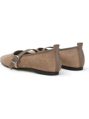 Mio Gusto Cleo Vizon Renk Küt Burunlu Tek Bantlı Kadın Babet