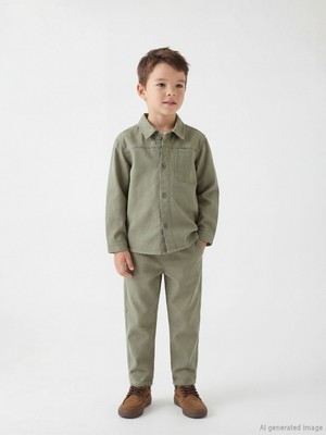 Lcw Yeşil Erkek Çocuk Gabardin Gömlek ve Pantolon