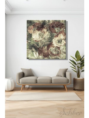 Şehber Kare Kanvas Tablo Dekoratif Soyut Çiçekler Duvar Dekoru Salon Mutfak Yatak Odası Ofis