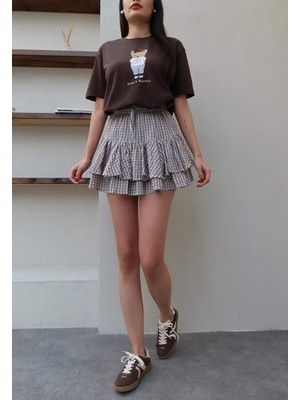 Esra Helvacı Bel Lastikli Fırfırlı Mini Etek