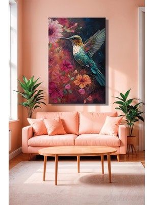 Şehber Kanvas Duvar Tablosu Tekli Dekoratif Dikey Salon Mutfak Yatak Odası Ofis Renkli Sinek Kuşu