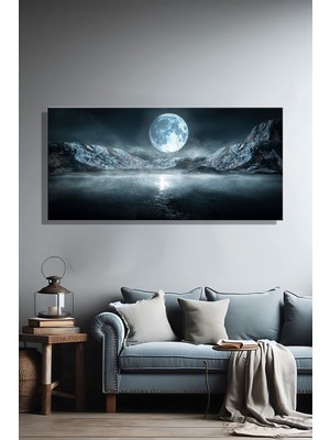 Şehber Duvar Tablosu Yatay Kanvas Tekli Salon Mutfak Yatak Odası Ofis Gölde Dolunay