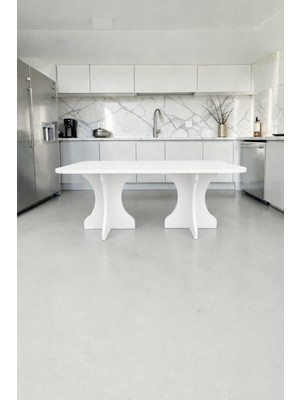 Mobilyacın Dikdörtgen Salon Yemek Masası Kemer Ayak - 36MM Kalın Kenarlı 160X90-BEYAZ
