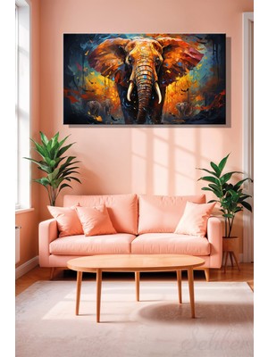 Şehber Modern Dekoratif Tekli Kanvas Duvar Tablosu Yatay Salon Mutfak Yatak Odası Ofis Soyut Fil