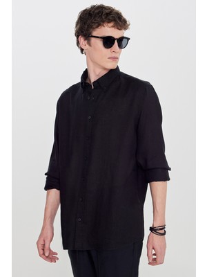 Altınyıldız Classics %100 Keten Comfort Fit Rahat Kesim Düğmeli Yaka Gömlek