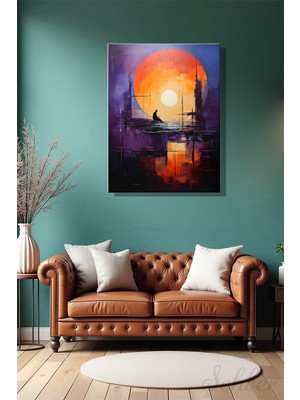 Şehber Dikey Tekli Kanvas Duvar Tablosu Salon Mutfak Yatak Odası Ofis Soyut Yağlı Boya Efekt Gün Batımı
