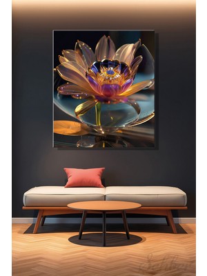 Şehber Kristal Lotus Çiçeği Desenli Dekoratif Kanvas Tablo Dikey Tekli Salon Mutfak Yatak Odası Ofis