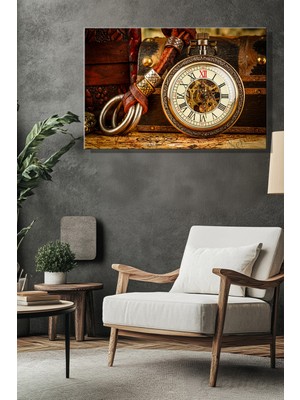Şehber Modern Dekoratif Tekli Kanvas Duvar Tablosu Yatay Salon Mutfak Yatak Odası Ofis Vintage Cep Saati