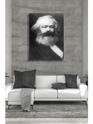Şehber Duvar Tablosu Dikey Kanvas Tekli Salon Mutfak Yatak Odası Ofis Siyah Beyaz Karl Marx Portre