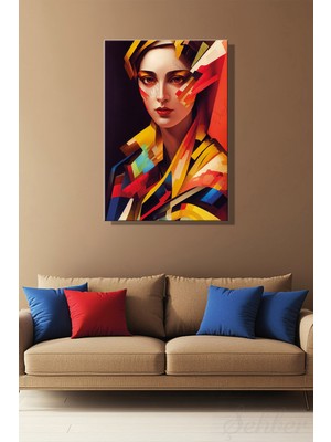 Şehber Geometrik Illüstrasyon Kadın Portre Dikey Kanvas Tablo Salon Mutfak Yatak Odası Ofis