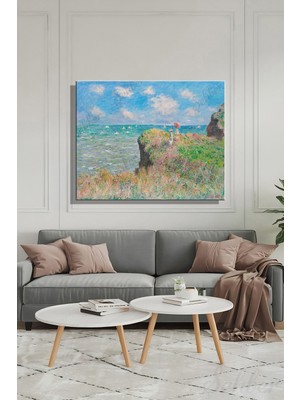 Şehber Yatay Tekli Kanvas Duvar Tablosu Modern Salon Mutfak Yatak Odası Ofis Claude Monet Kayalıklar