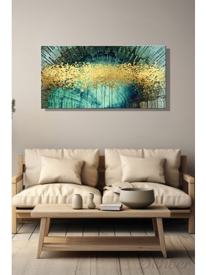 Şehber Yatay Kanvas Duvar Tablosu Tekli Salon Mutfak Yatak Odası Ofis Altın Renkli Ağaç Motifli