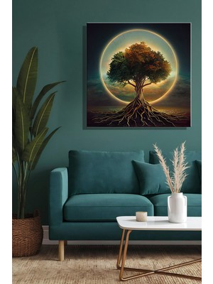 Şehber Modern Dekoratif Tekli Kanvas Duvar Tablosu Kare Salon Mutfak Yatak Odası Ofis Illüstrasyon Ağaç