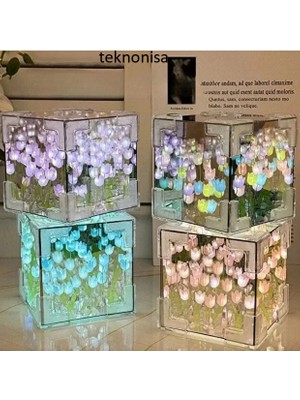 Teknonisa Sonsuz Renkli Ayna Renkli Yansımalı Aynalı Küp Masa Lambası, Kendin Yap Tasarımıyla