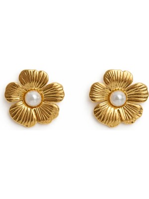 Angelovia Inci Detaylı Gold Çiçek Kadın Çelik Küpe