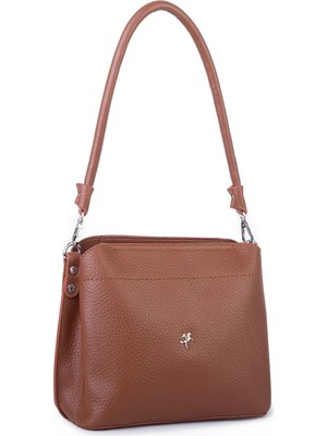 Nas Bag Kadın Sade Çift Askılı Yumuşak Dokulu Omuz ve Çapraz Çanta Taba