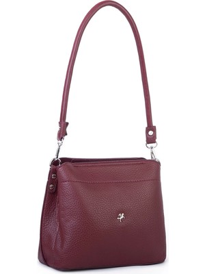 Nas Bag Kadın Sade Çift Askılı Yumuşak Dokulu Omuz ve Çapraz Çanta Bordo