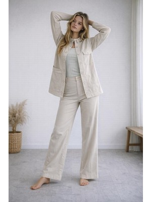 by Eylül Ertürk Coral Bej Kot Pantolon