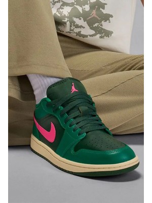 Nike Air Jordan 1 Low 'watermelon'leather Womens Sneaker Hakiki Deri Kadın Günlük Spor Ayakkabı Yeşil Pembe