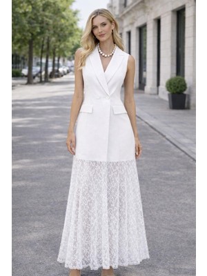 by Eylül Ertürk Yelek Görünümlü Dantel Etekli Elbise