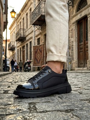 Ebrus Trend ET0245 Siyah Rugan Paraşüt Detaylı Akıllı Lastik Bağcık Yüksek Taban Günlük Erkek Ayakkabı