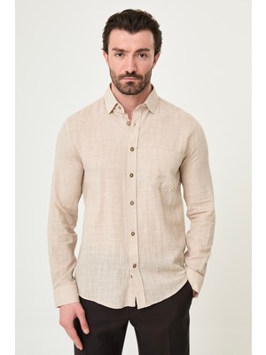 MCR Düz Slim Fit Cepli Uzun Kollu Erkek Gömlek
