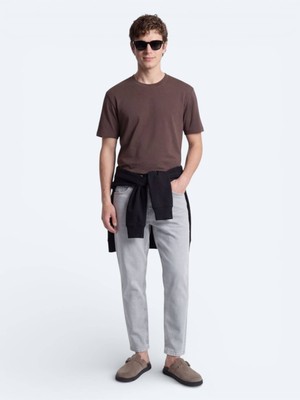 Kip Kahverengi Düz T-Shirt