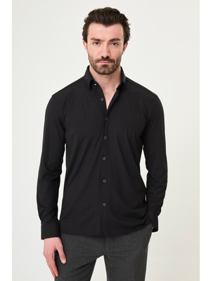 MCR Çizgili Slim Fit Metal Düğmeli Uzun Kollu Erkek Gömlek