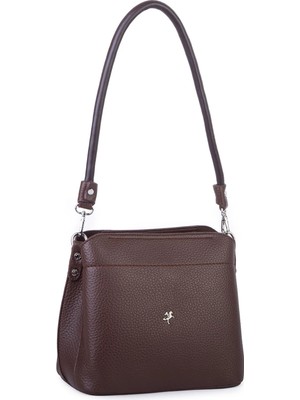 Nas Bag Kadın Sade Çift Askılı Yumuşak Dokulu Omuz ve Çapraz Çanta Kahve