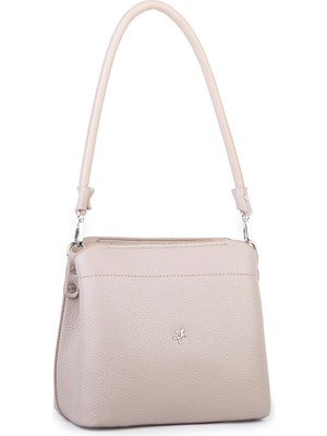 Nas Bag Kadın Sade Çift Askılı Yumuşak Dokulu Omuz ve Çapraz Çanta Kum